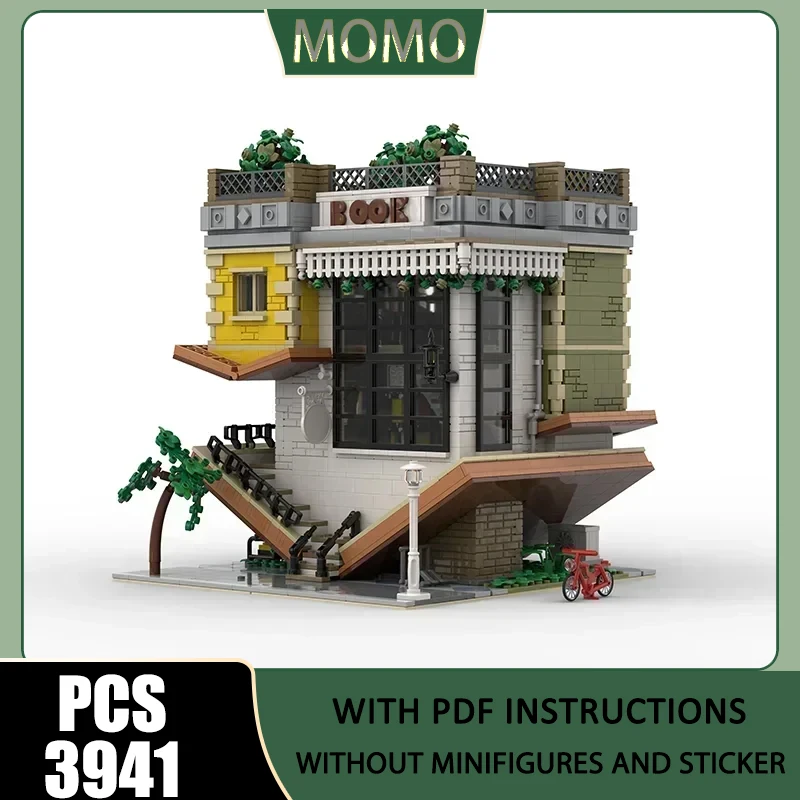 

Moc Building Block Inverted Bookstore Model Technical Bricks DIY Assembly Modular Construction Street View Toy Construction Gift
