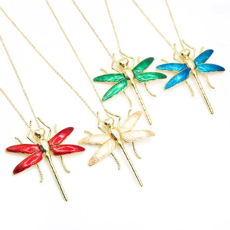 

Chain Necklace Insect Dragonfly Shape Gold Color Enamel Copper 18+2inch Jewelry Special Gift For Women