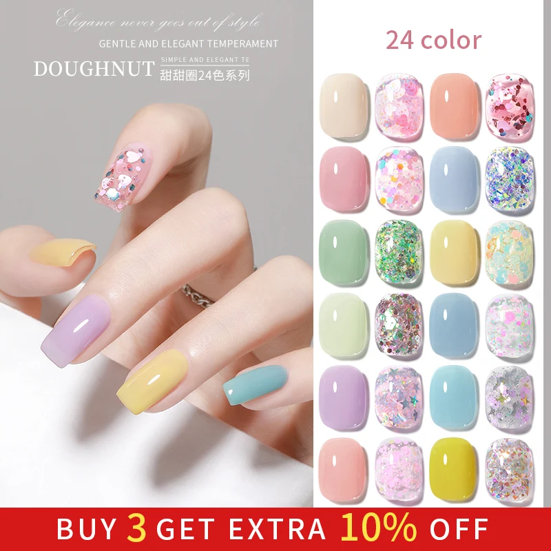 

Mister Donut 24 Nude Colors Reflective Gel Nail Polsih Removable Varnish Semi Permanent Glitter Uv Gel Manicure Set