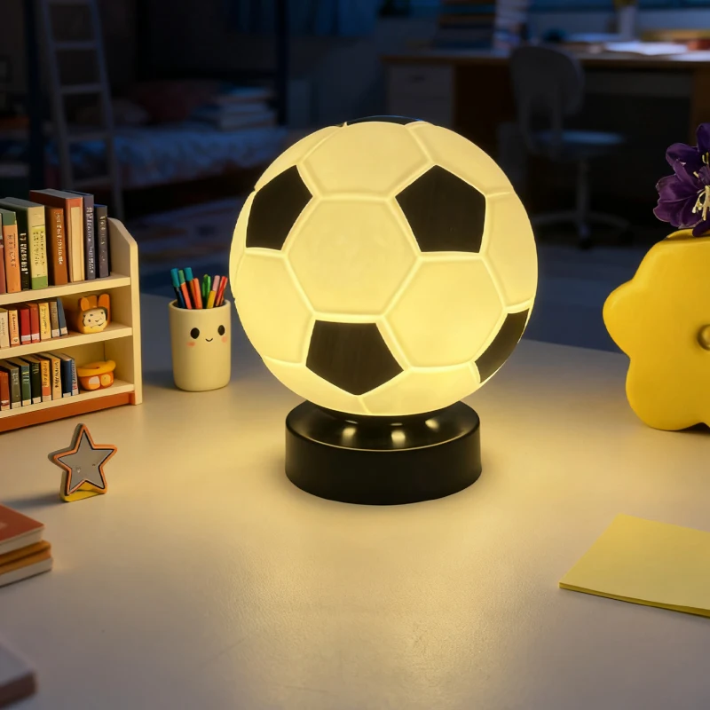 Football Metal Glass Table Lamp Creative LED Bedroom Bedside Study Desktop Decor Ambient Lamp