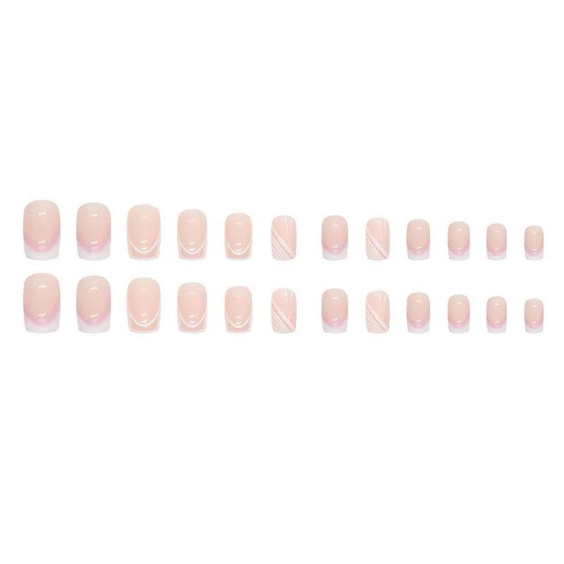 24pcs Summer Short French Minimalist Nails White Cheap False Nails Medium Decorated Acrylic Press on Nail with Full Set of Tools