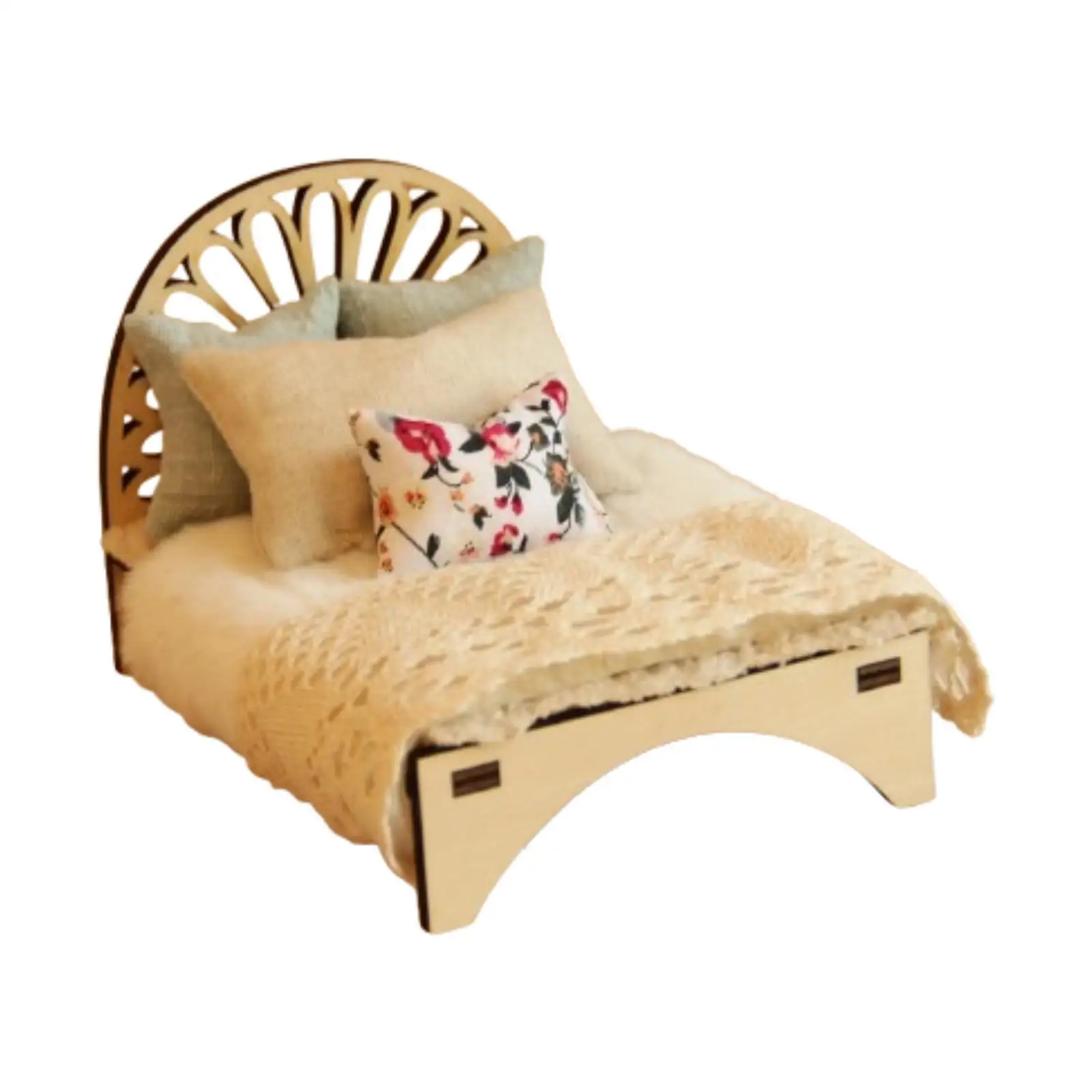 1/12 Schaal Dollhouse Bed Miniatuur Eenpersoonsbed DIY Craft Rollenspel Miniatuur