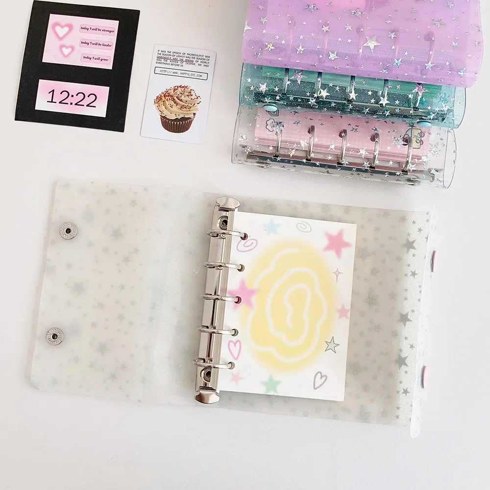 

M5 5Holes Transparent Color Star Loose Leaf Candy Colored Binder Cover Journal Sketchbook Accessories Diary Office Supplies