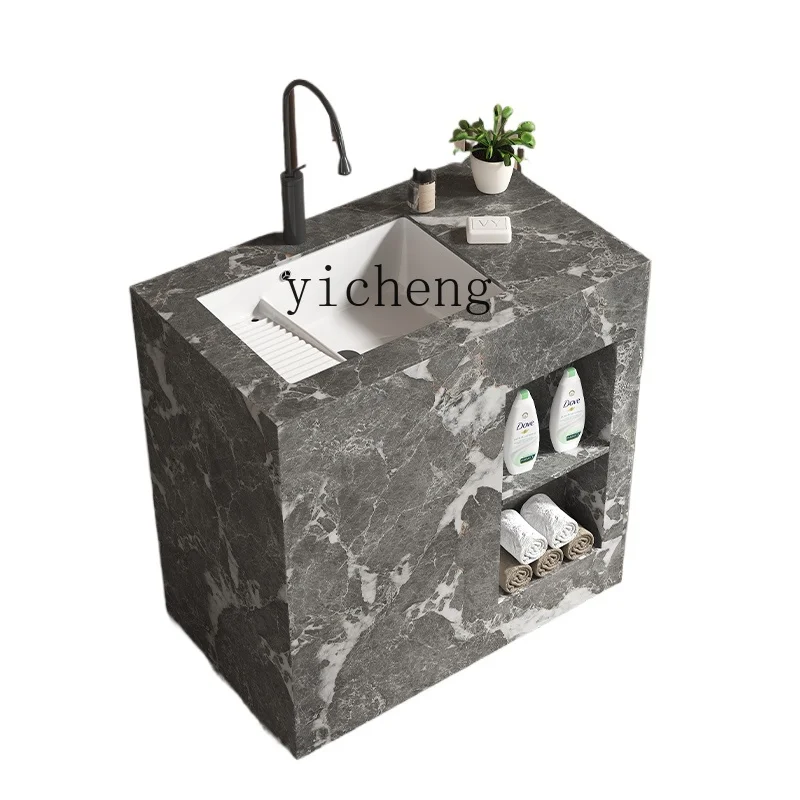 

Tqh Outdoor Stone Plate Ceramic Wash Basin Pedestal Basin Outdoor Integrated Floor Washbasin Wash