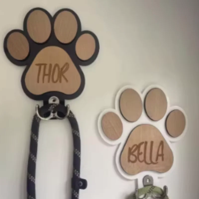 Colgador de pared de madera para correas de perro con huella de pata - imagen 2