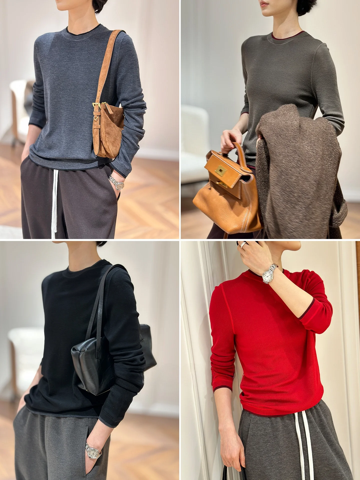 

e Loose Knitted Wool T-irt round Ne Crtsmanip Four Flat Needle Knitwear Casual Comfortable Women's Long Sve