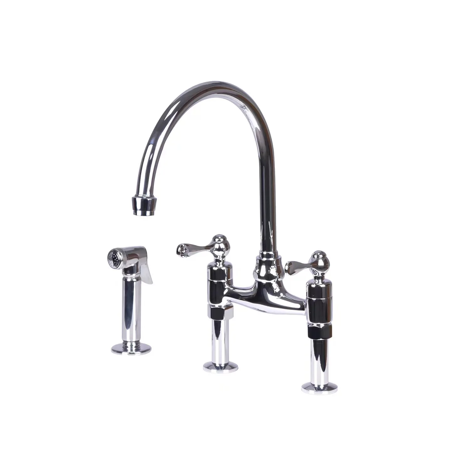 Original brand newUnpainted brass Kitchen Bridge Faucet 8 Inch Center Kitchen Faucet With Brass Sprayer