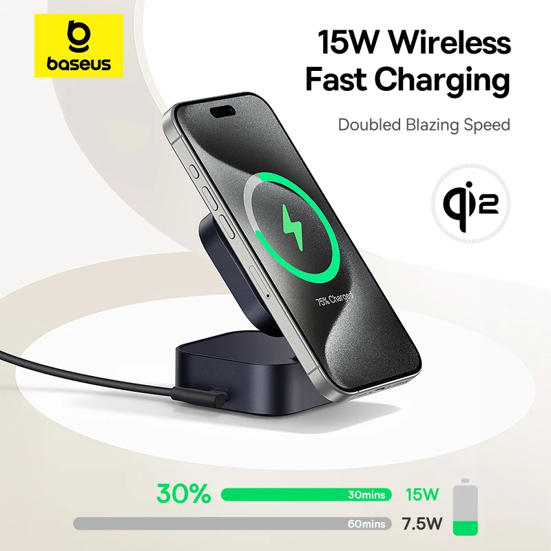 Baseus  Qi2 15W Magnetic Wireless Charger  67W 2-in-1 Phone Laptop Fast Charging Dock Station For Macbook iPhone 14 15 Samsung