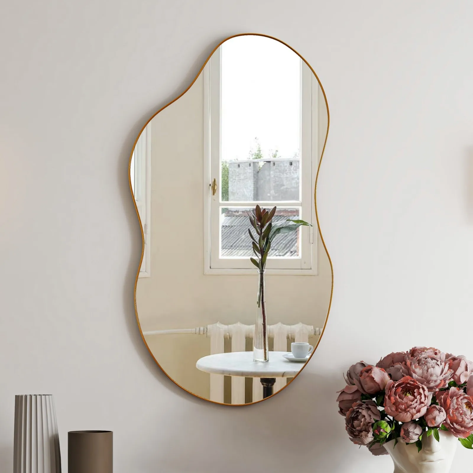 

SHYFOY 32x20"Irregular Wall Mirror Decorative Gold Wavy Asymmetrical Mirror