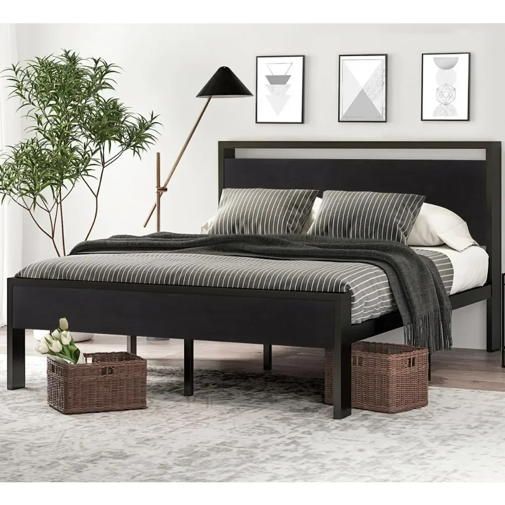 

bed.14 Inch Full Size Metal Platform Bed Frame with Wooden Headboard and Footboard, Mattress Foundation, No Box Spring Needed