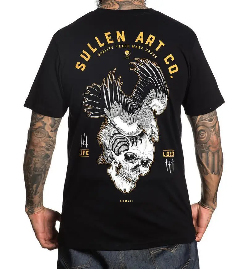 Sullen Clothing Blaq Eagle Life Long Skull Tattoo Adult Mens Tee Shirt SCM1693