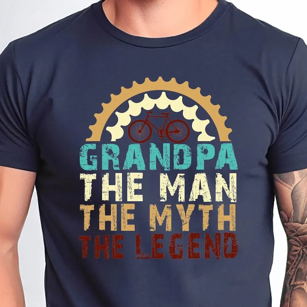 Grandpa The Man Myth Legend T Shirt Cycling Bike Gift Distressed Desing