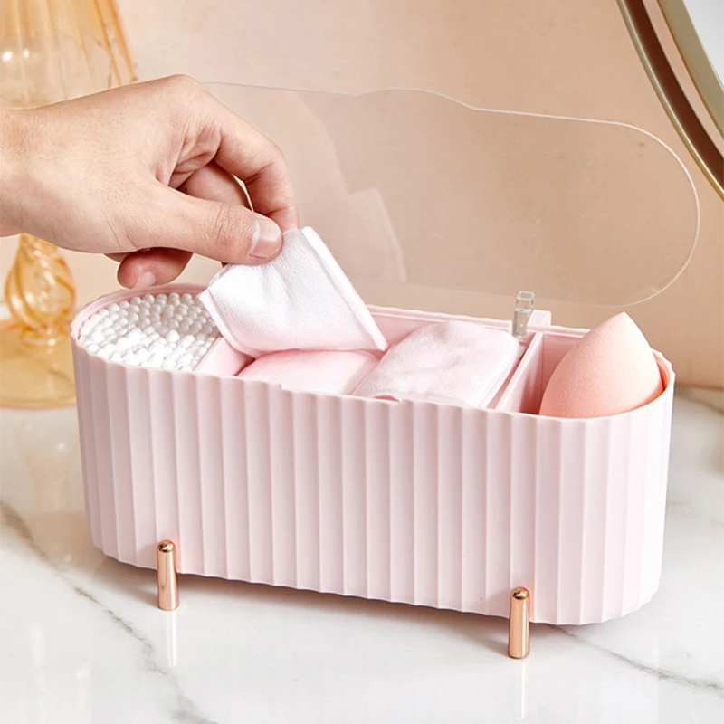 

Desktop Cosmetics Storage Box with Lid Cotton Swab Holder Cotton Pads Lipstick Beauty Egg Organizer Box Jewelry Case Container