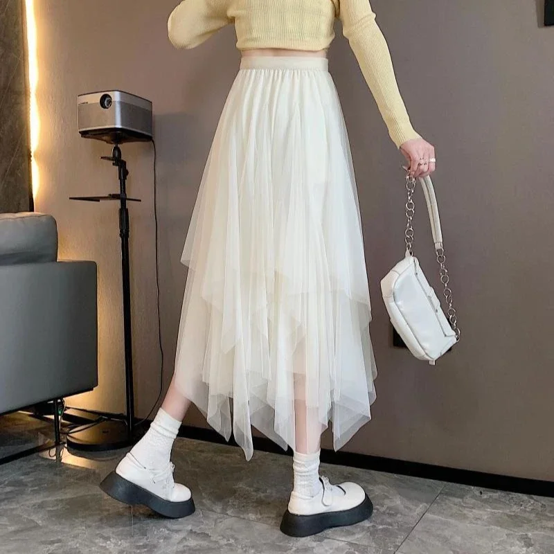 

Woman Skirt Tulle High Waist Mesh Long Maxi Skirts for Women Y2k Vintage Quality Chic and Elegant Streetwear 2025 Trend A Line V