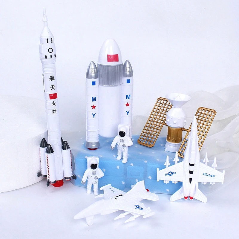 7Pcs Simulation Raum Modell Action Figure Exploration Luftfahrt Rakete Planeten Modell kinder Erleuchtung Spielzeug Desktop Decor