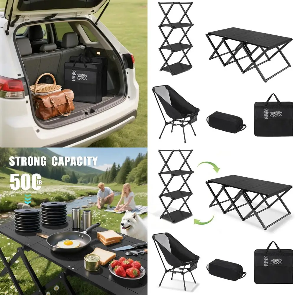 

Portable 3-in-1 Camping Table with Storage Rack for Outdoor Adventures