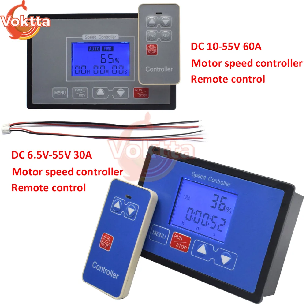 DC 6.5V-55V PWM DC Motor Speed Controller 9V 12V 24V 32V 48V Adjustable Wireless Remote Control Voltage Regulator