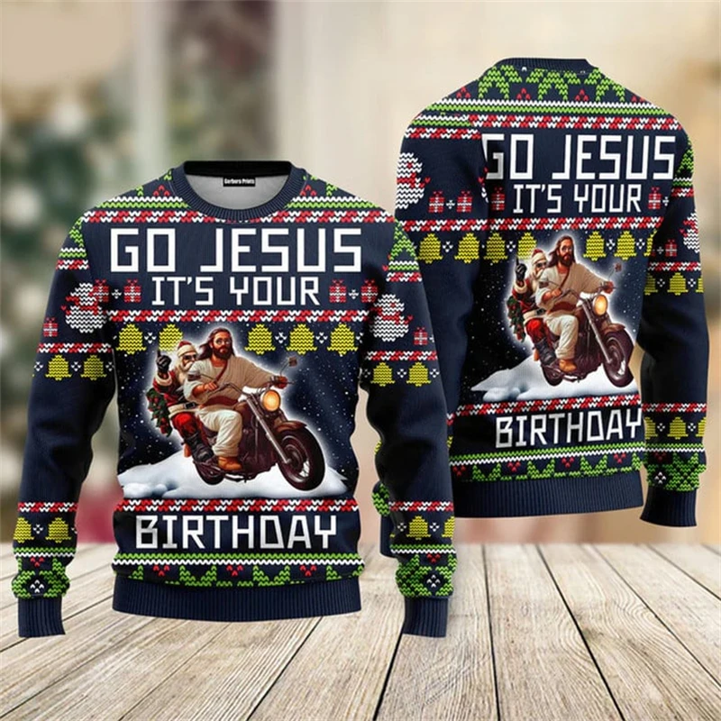 Jesus Sports Theme Ugly Sweatshirt Men's Clothes 3D  Printed Fun Santa Cross Hoodies Street Fashion Harajuku Women's Sweatshirts