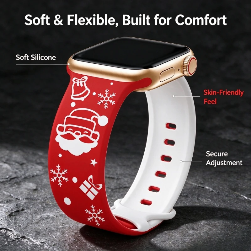 Christmas Engraved Strap For Apple Watch Band 45mm 44mm 46mm 42mm 49mm Silicone Correa Bracelet Series 12 11 10 9 8 7 6 Ultra 4