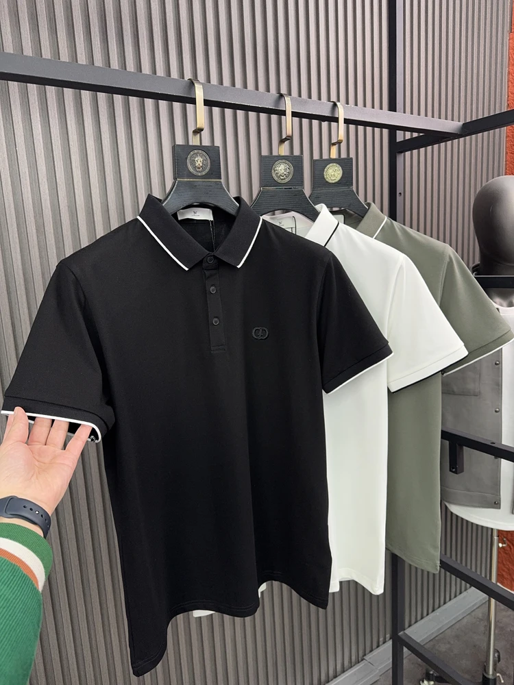 

Svip 4900 Tee Dimensional Embroidery Men's Summer Casual irt ort Sve Turn-down Collar Breathable Comfortable T-...