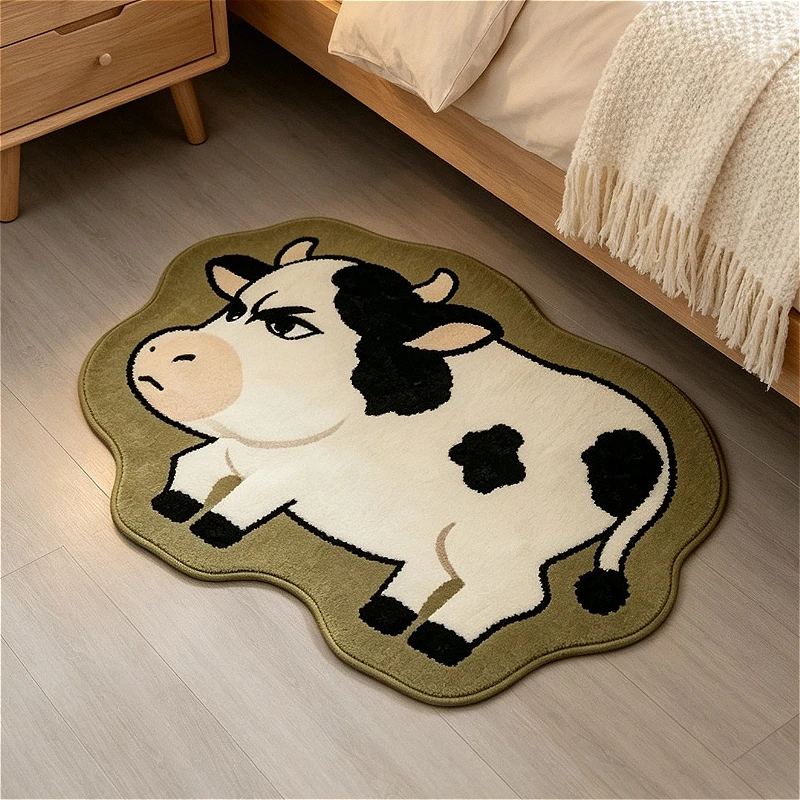 VIKAMA Funny Angry Cow Shape Area Rug Non Slip Floor Mat for Living Room Bedroom Farm Animal Home Decor Washable Carpet