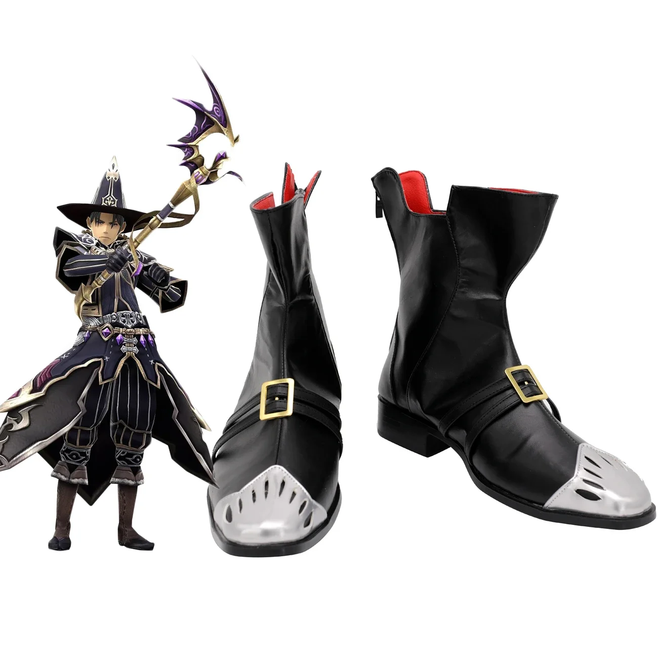 

Final Fantasy XIV FF14 Black Mage Level 80 Cosplay Boots Black Shoes Custom Made Any Size