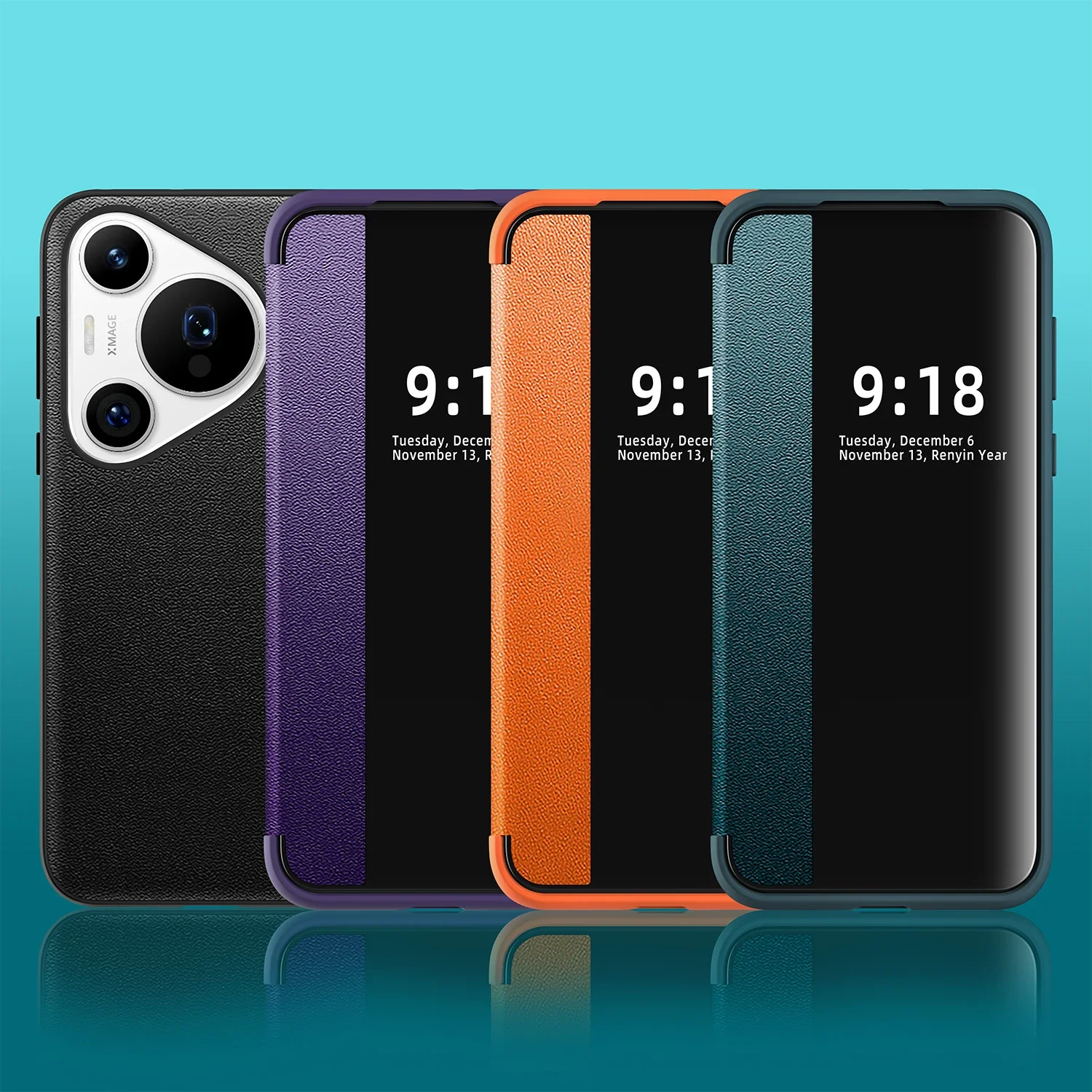 For Huawei Pura P70 P80 PRO+Flip Case PU Leather Window View Book Full Cover For Pura P70 Ultra P60 Pro p50 p40 p30 Phone Bags