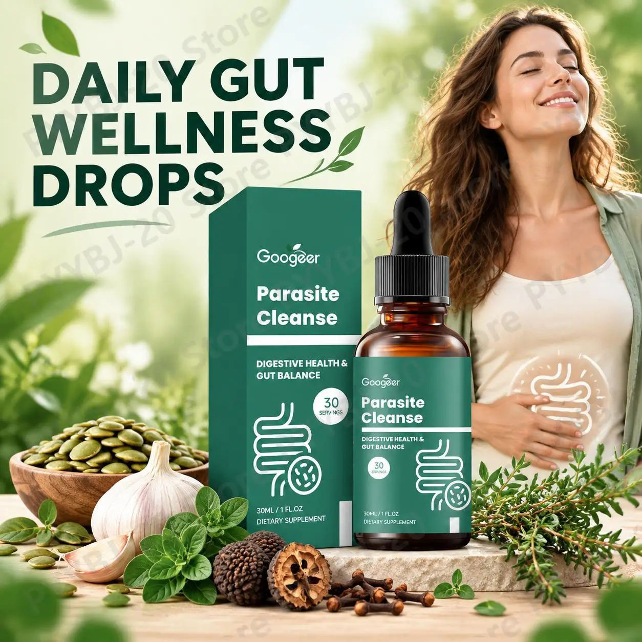 Googeer Gut Balance Drops with Garlic Bulb Extract and Pumpkin Seed Extract, Supports Balanced Digestive Status for 30 Servings