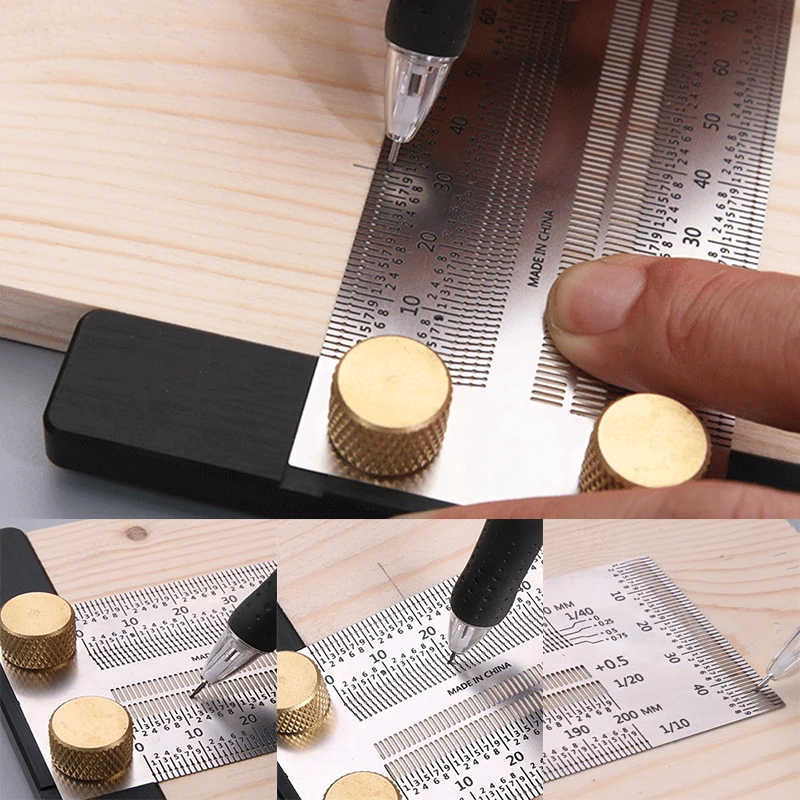 1pc High Precision Scale Ruler 200/300mm Stainless Woodworking Scribing Mark Line Gauge Carpenter Measuring Tool