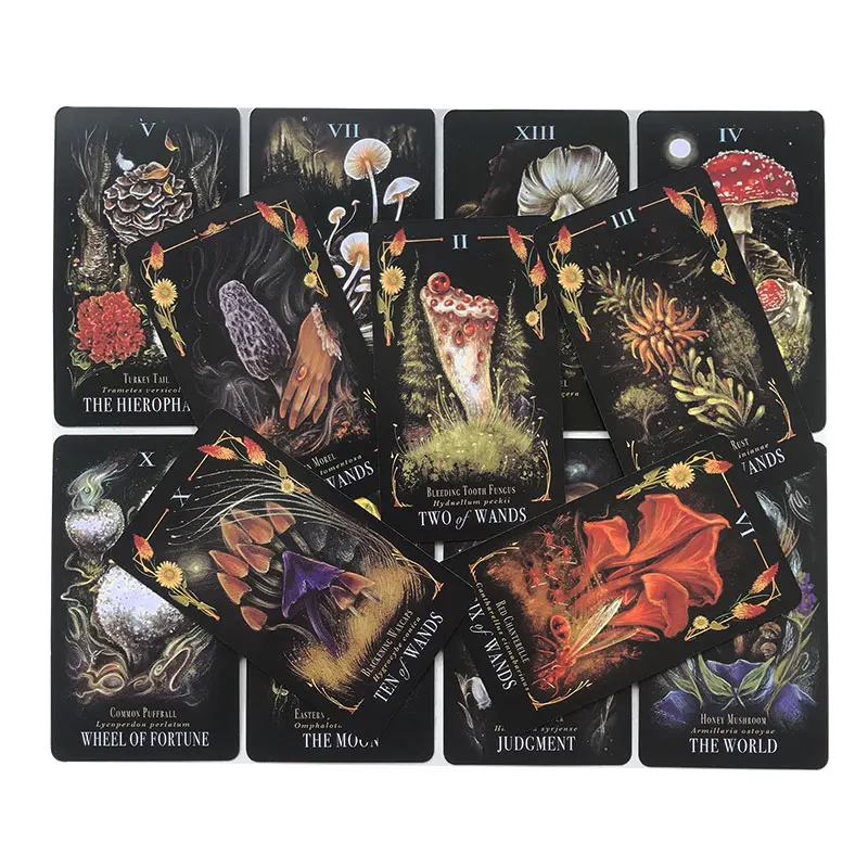 Tutto inglese Funghi magici di mezzanotte Tarocchi Carta oracolo Destino Divinazione Carta di profezia Gioco di società in famiglia Tarocchi 78