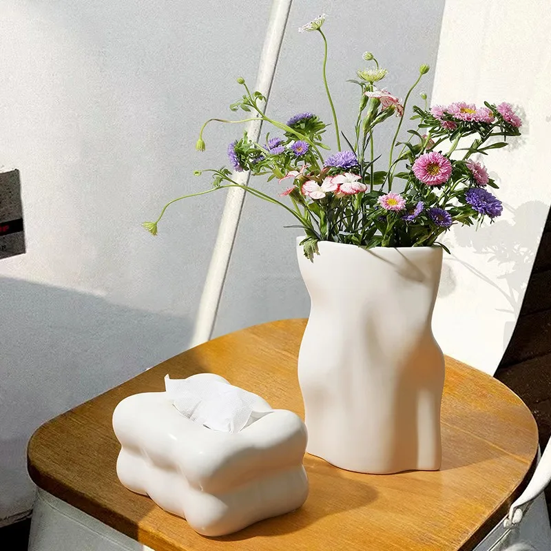 창의적인 틈새 주름 세라믹 꽃병 장식, 거실 탁상 꽃꽂이, 고급스러운 식탁, 하이엔드