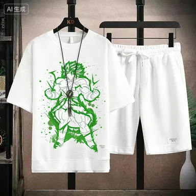

2026 new Men's Dragon Ball Super Broly T-Shirt Shorts Set Summer Casual 2 Piece Anime Outfit