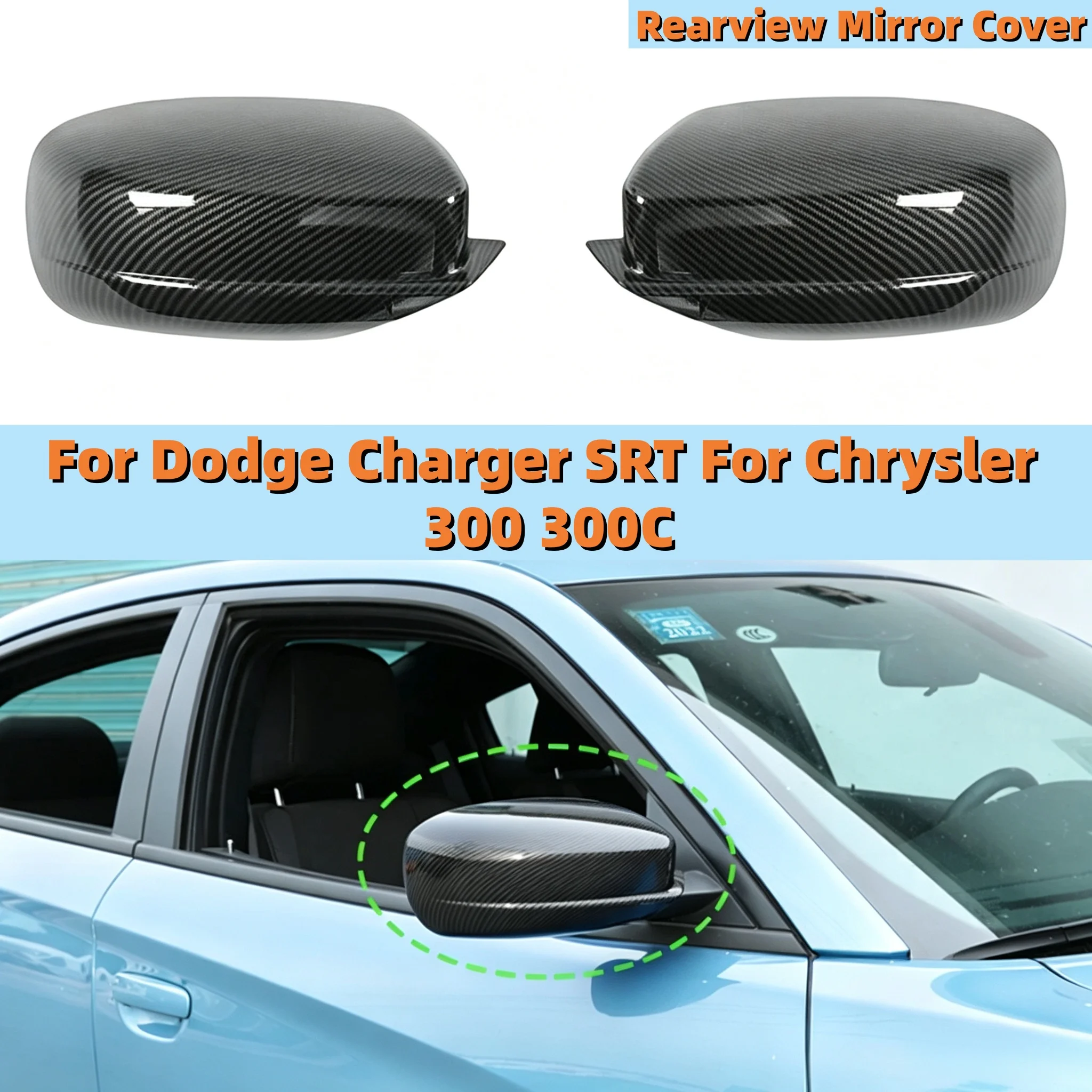 Pair Rearview Mirror Cover For Dodge Charger SRT For Chrysler 300 300C Trim Body Kits Car Accessories Glossy Black/Carbon Look