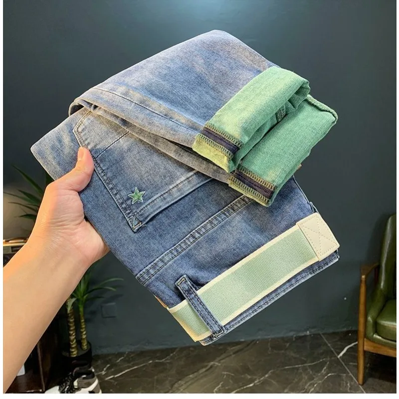 

Spring Autumn High-end Embroidered Denim Trousers for Men 2025 New Slim Skinny Pants Korean Pants for Men Trendy Jeans Brand
