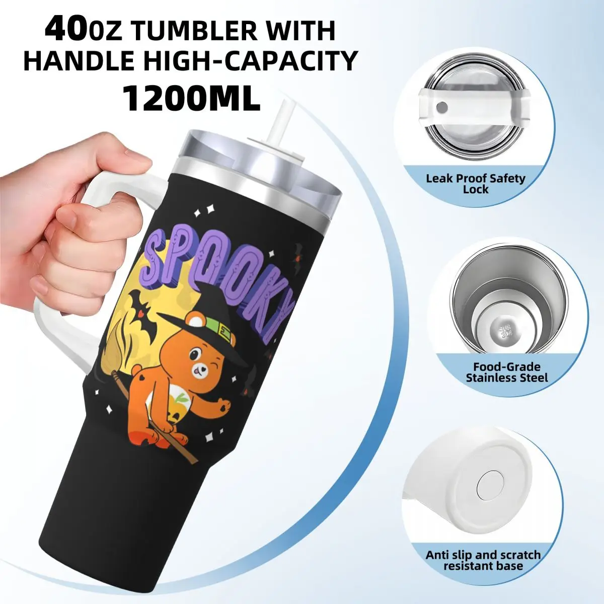 Care Bears Halloween Tumbler Cold Drink Water Bottle Leakproof Stainless Steel Thermal Mug Custom DIY Beach Car Mugs