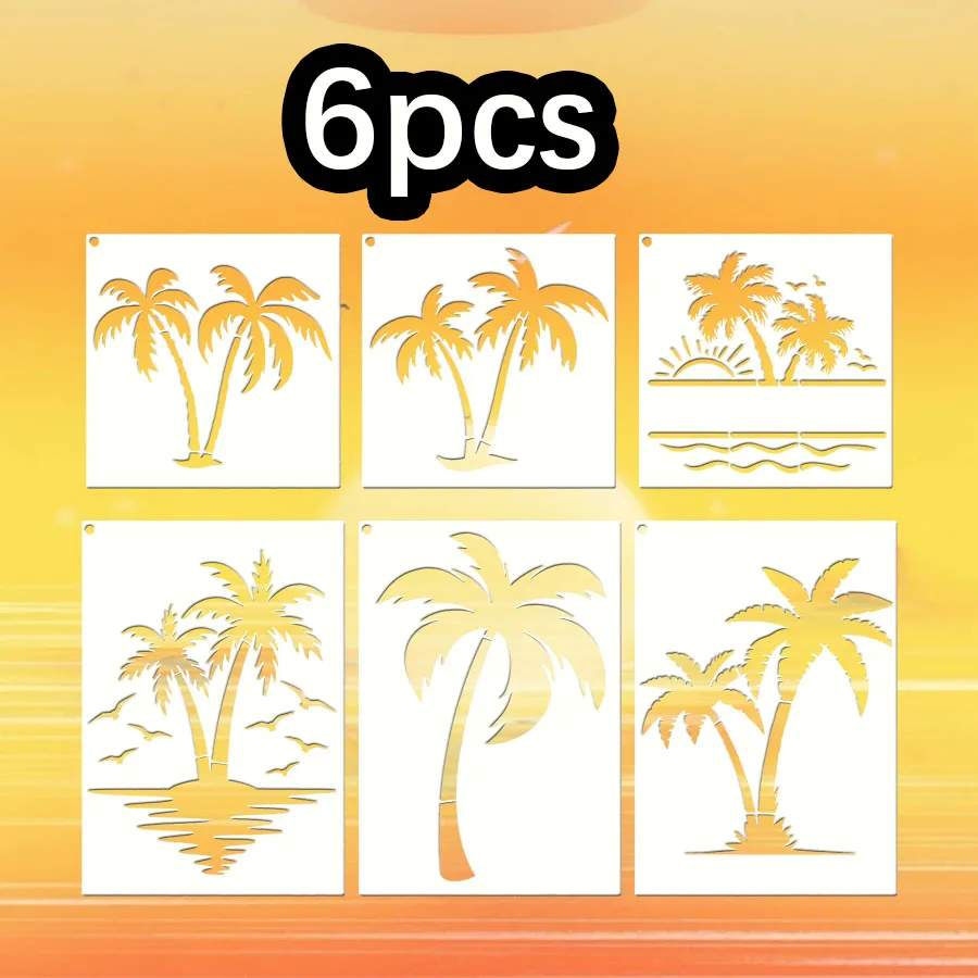 مجموعة استنسل شجرة النخيل - قالب رسم شاطئ استوائي قابل لإعادة الاستخدام للحيوانات الأليفة (6 قطع)