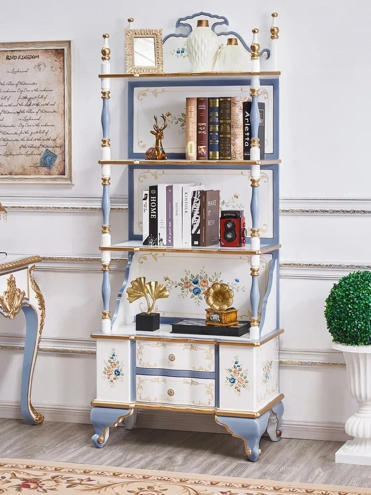 

N Книжная полка в европейском стиле, витрина, винтажная полка, окрашенная классическая напольная книжная полка во французском кремовом стиле