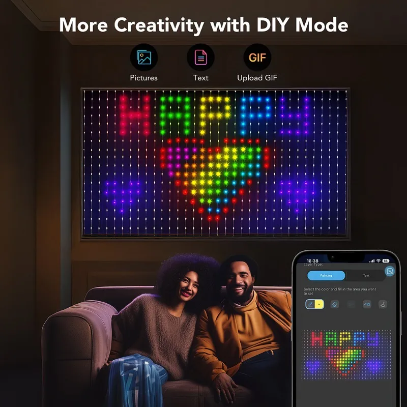 400LEDs أضواء الستار الذكية الموسيقى متزامن اللون تغيير تأثير قوس قزح ضوء عيد الميلاد، عيد الهالوين، زينة الحديقة