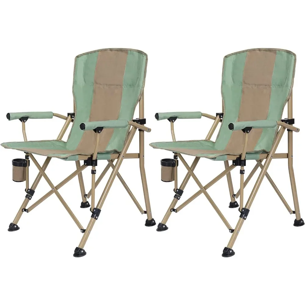 Camping Chair with Padded Hard Armrest, Sturdy Folding Camp Chair with Cup Holder W Mesh Storage Bag, Support to 400 lbs .2 Pack