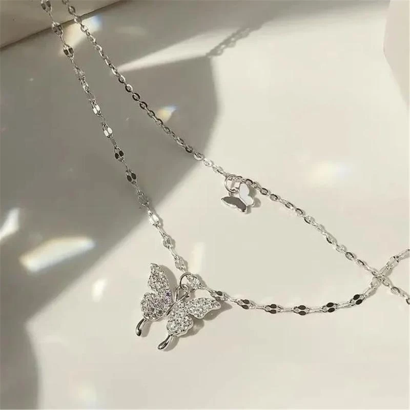 Double Layer Butterfly Necklace Adjustable Length Double Layer Butterfly Necklace Stylish Clavicle Chain Jewelry