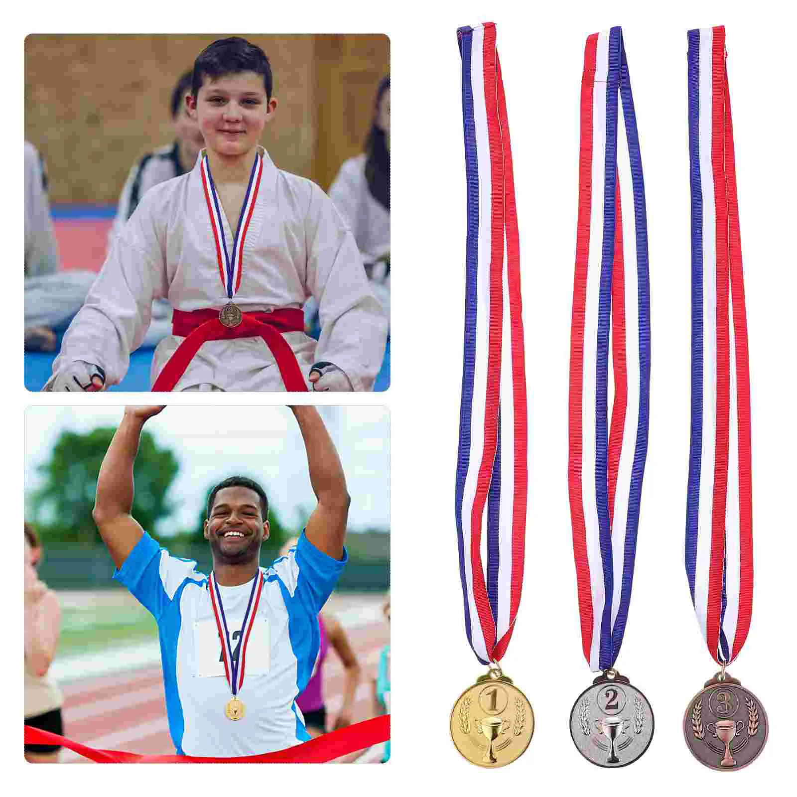 3 Pcs The Medal Sports Medals Trophies Trophy Football School Second Running Winner Prize Awards With Ribbon Child