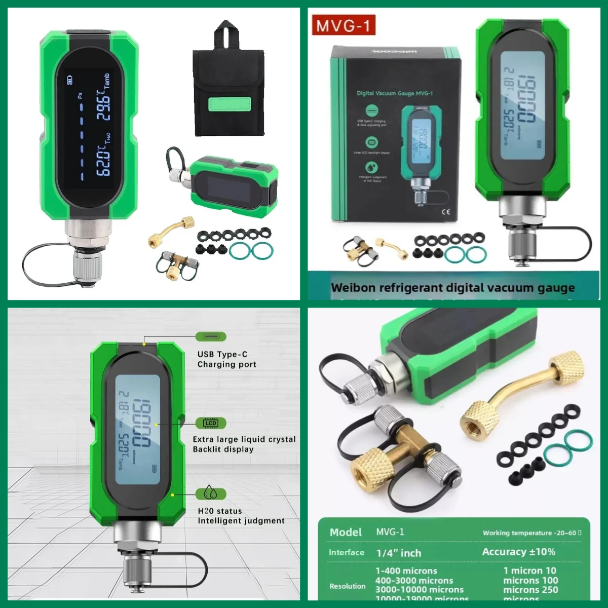 MVG-1 Digital Vacuum Gauge - Electronic Absolute Pressure Gauge for Measuring Vacuum Degree of Air Conditioning