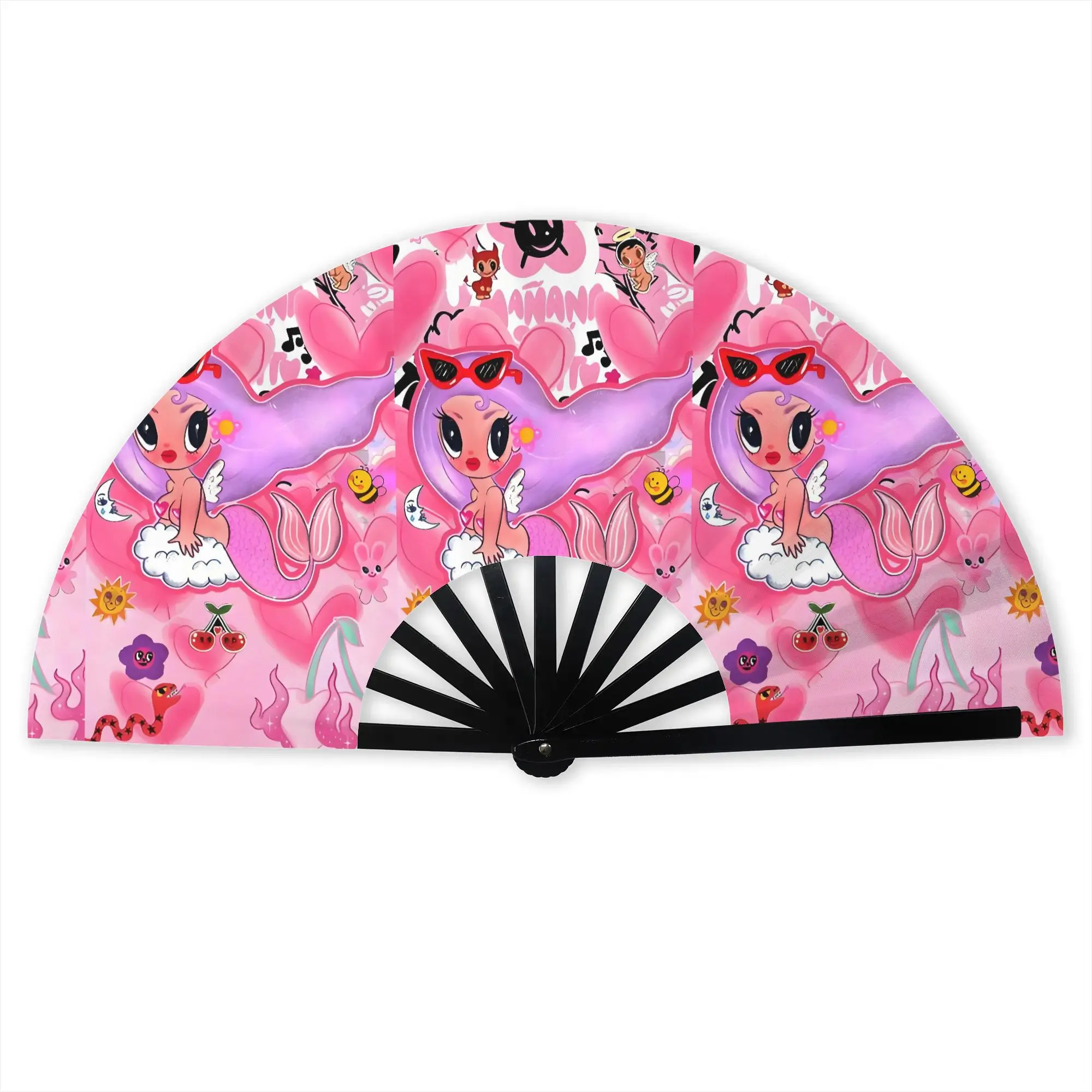 Singer Karol G Traditional Folding Fan Oriental Art  High-Quality Polyester Fans Gift Classic Decorative Hand Fan