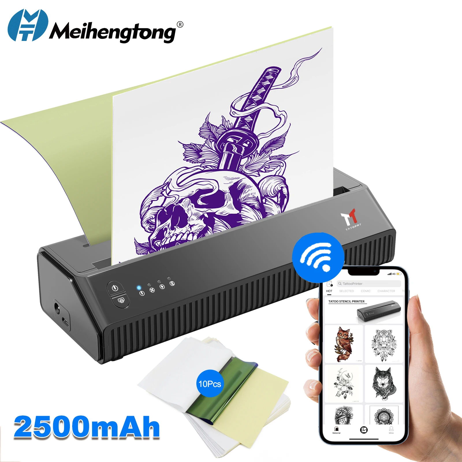 

Meihengtong Stencil Tattoo Printer Bluetooth Thermal Wireless Portable Tattoo Stencil Compatible with Android iOS & Windows