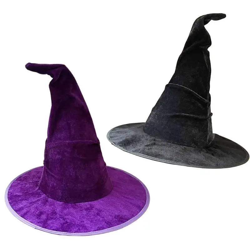 

652F Elegant Witch Hat Soft And Nonwoven Fabric Folded Design Wizard Hat For Halloween Costumes Parties Hats 2pcs