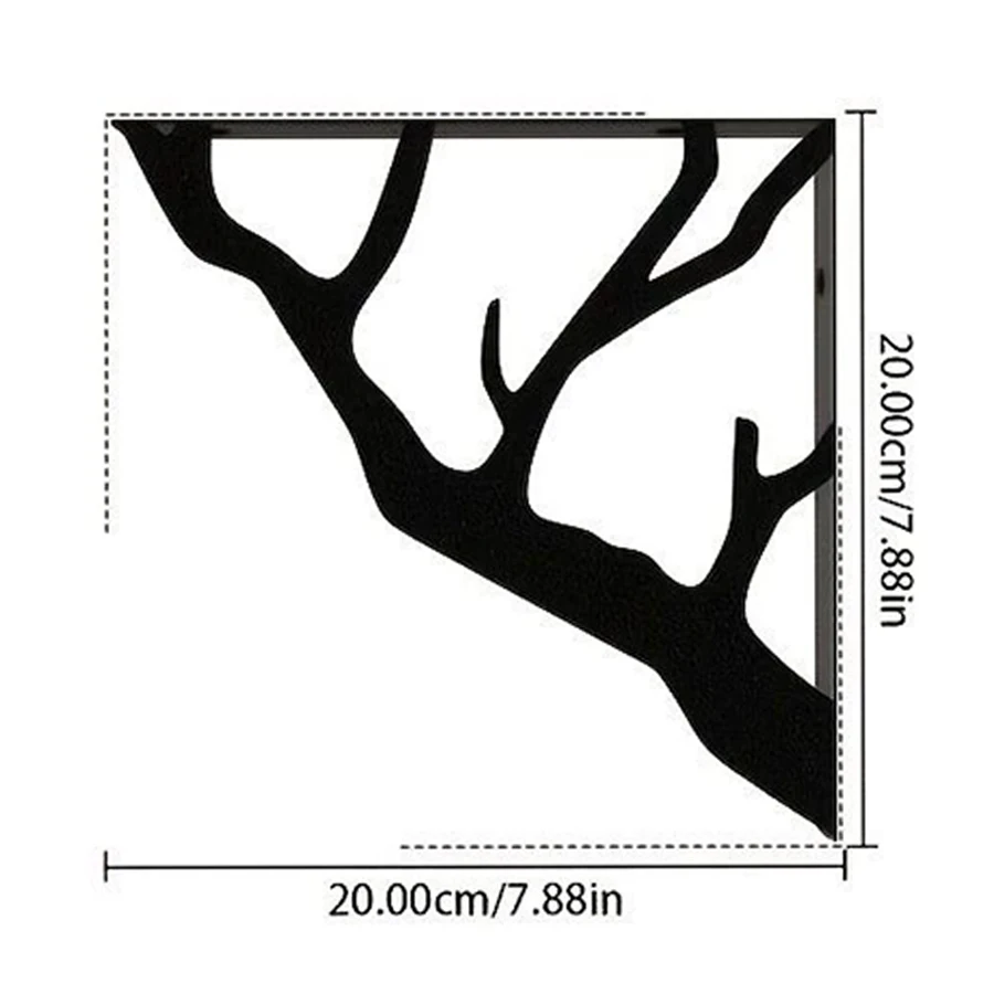 2pcs Black Metal Tree Branch Shelf Brackets Decorative Wall Mount Shelf Supports, Heavy Duty Industrial Iron Brackets
