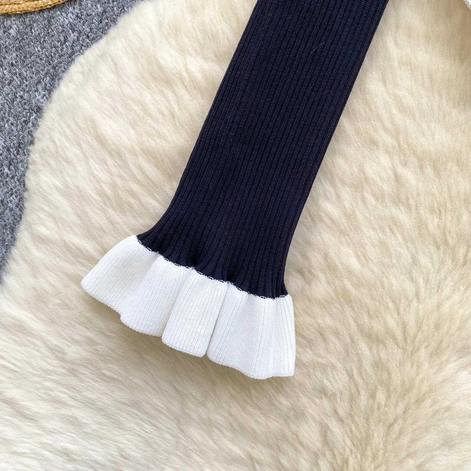 YuooMuoo-Tops de punto elegantes a la moda, Otoño Invierno 2025, Y2K, suéteres con volantes de manga larga, ropa de calle de moda coreana, camisas para mujer