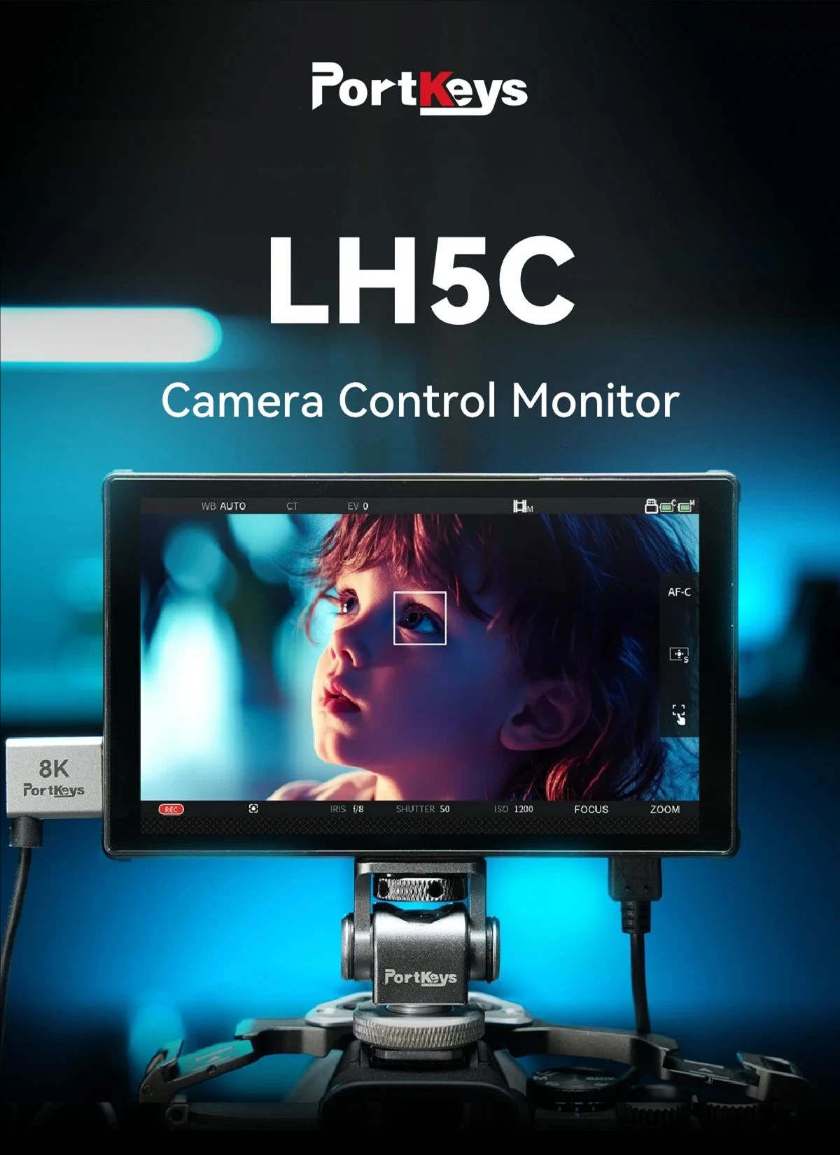 PortKeys LH5C Camera Control Monitor 800 Nits High Brightness HD IPS Screen Director Monitor with Sunshade Wired Camera Control