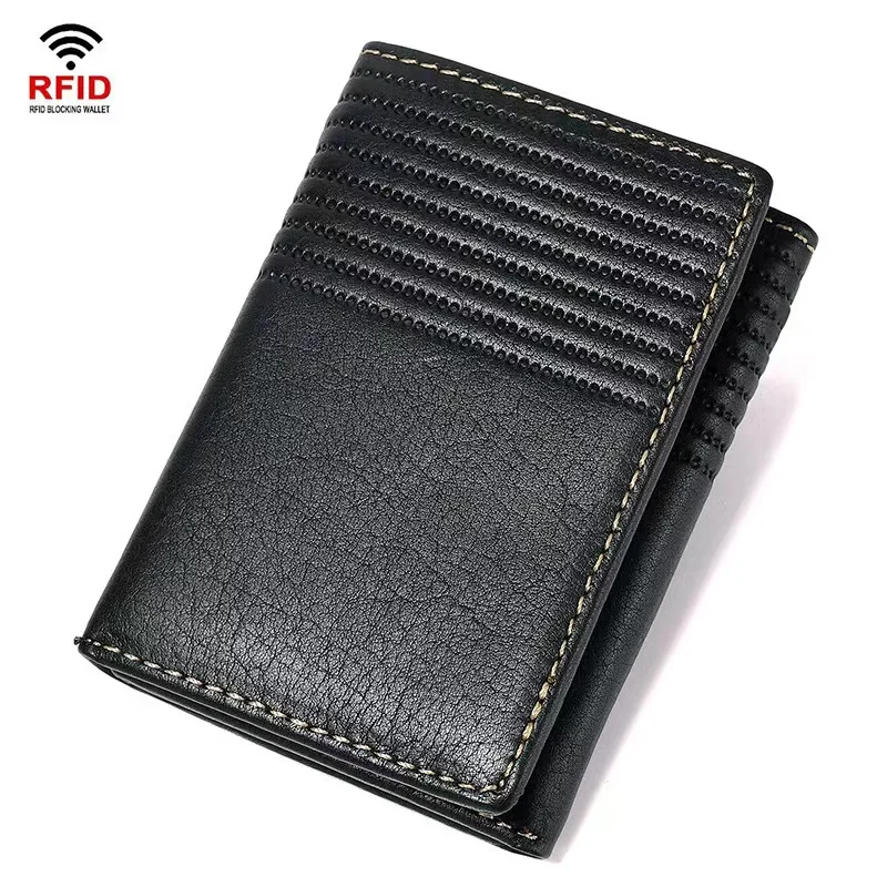 Genuine Leather Wallet Ultra-thin Fold Unisex Purse Credit ID Business Bank Purse Handmade Simple High Quality Handbag