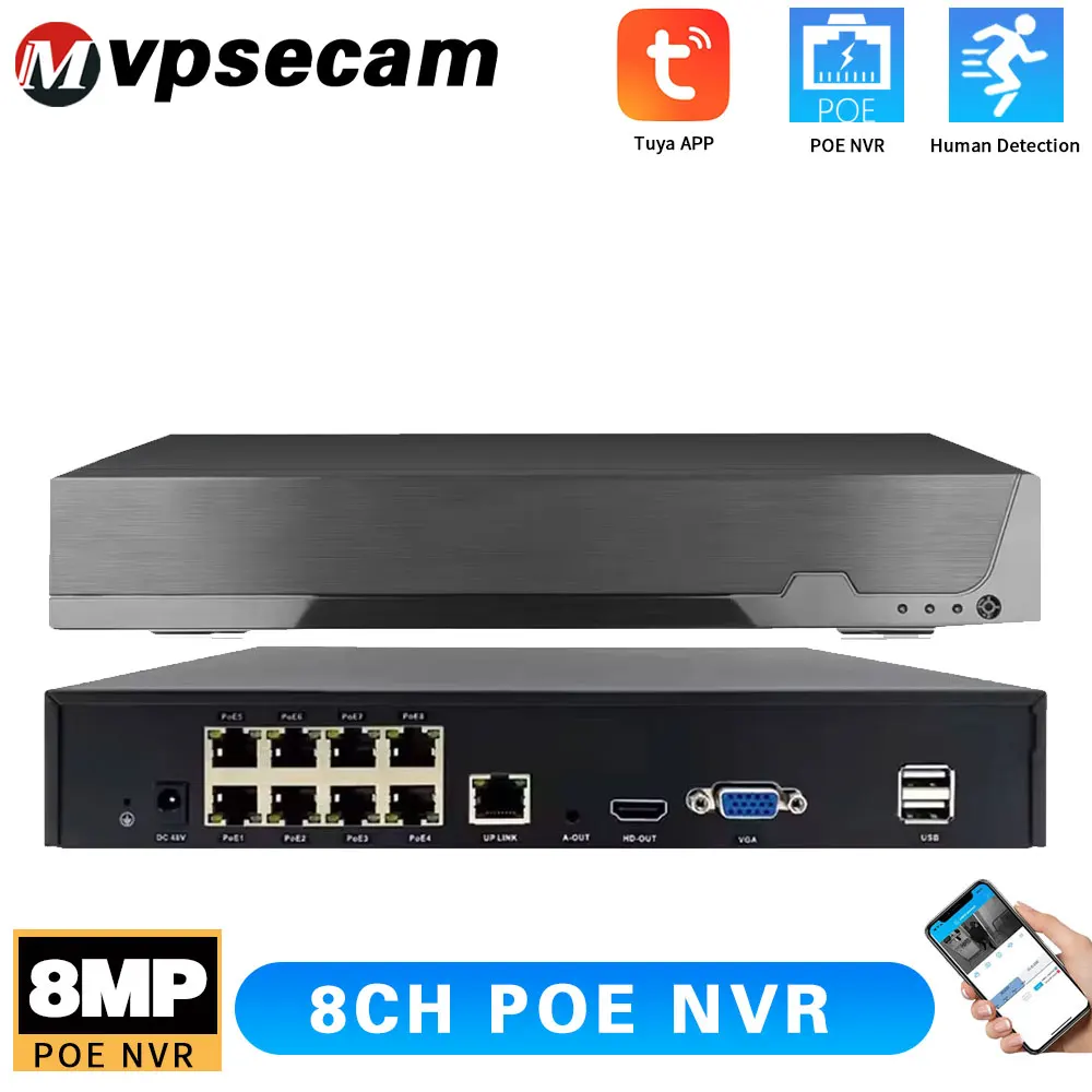 

H.2658CH 4K 8MP POE NVR видеорегистратор Tuya Smart Life IP-камера Система видеонаблюдения Сетевая камера видеонаблюдения P2P